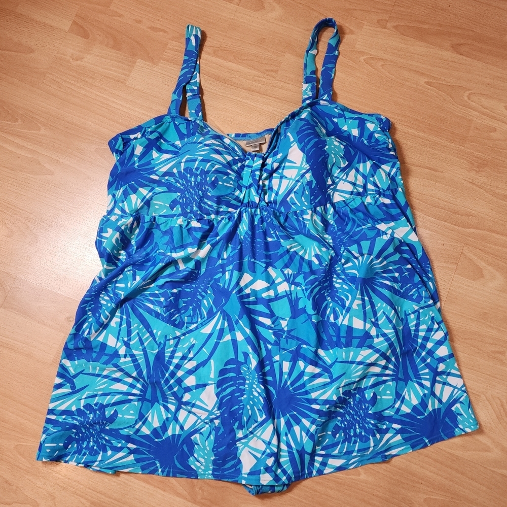 NWT Avenue Blue Tenerife Palm Flared Print Swim Dress Plus‎ Size 30 5X